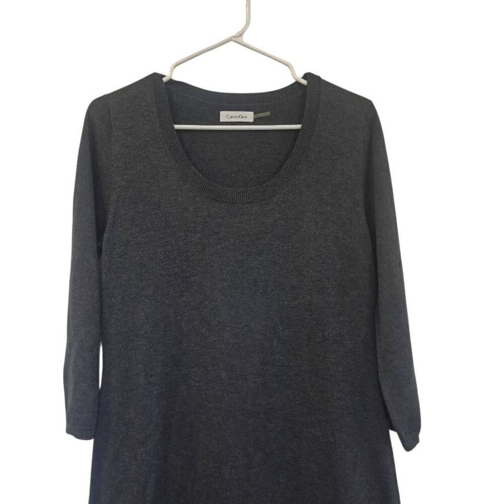 Calvin Klein Women's Heather Black Acrylic/Poly Scoop Neck 3/4 Sleeves Looped Fr - Picture 7 of 11